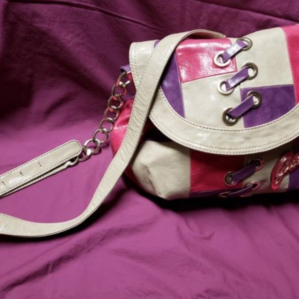 Vintage 80's purple Pink and Beige purse bag